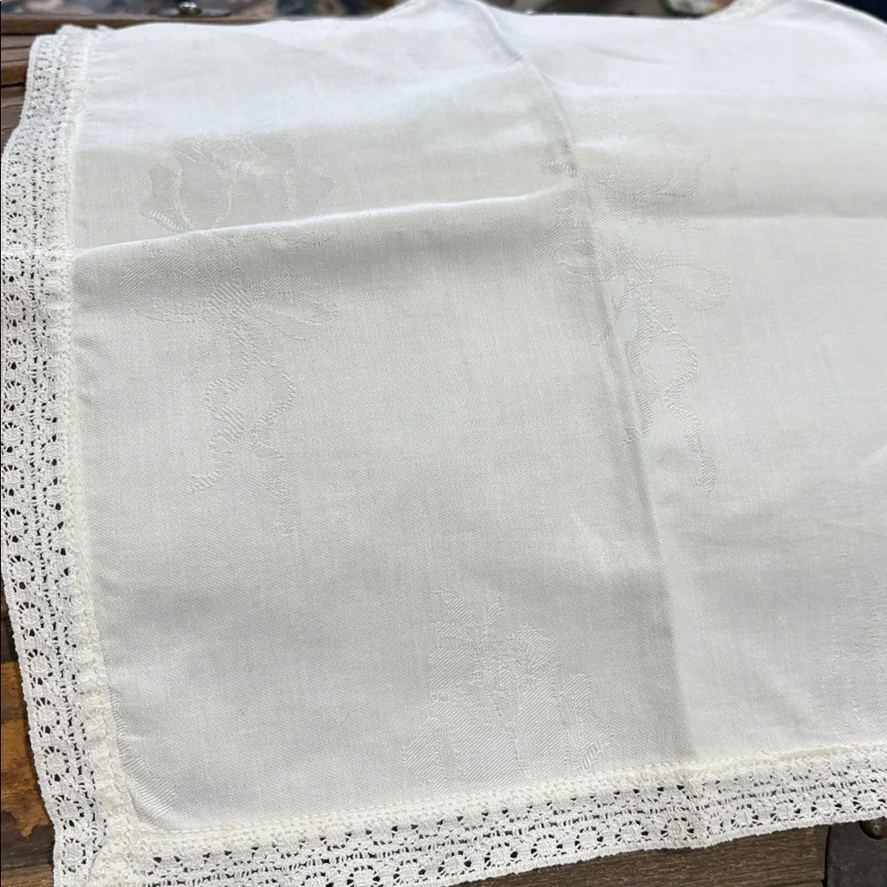 Elegant White Brocade table runner rose pattern